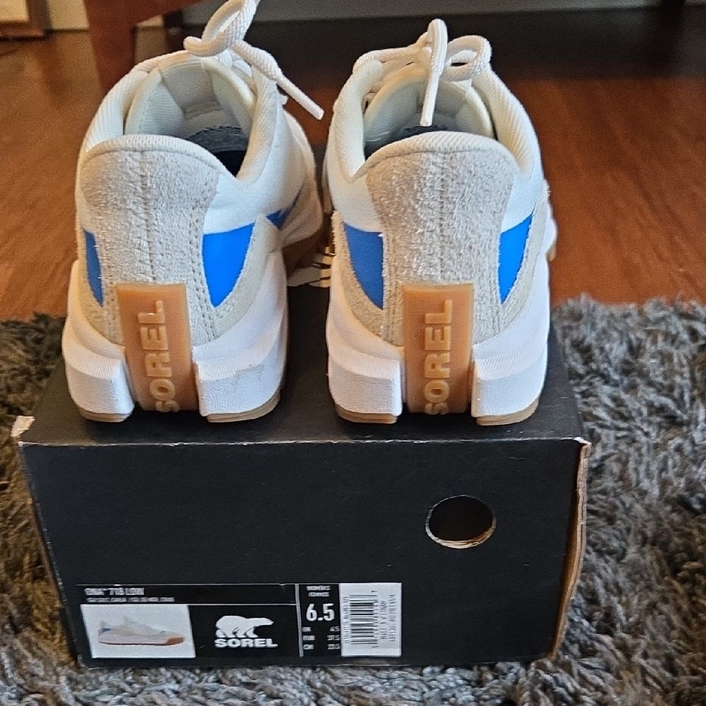 Sorel Kids White, Light Gray & Blue Sneakers